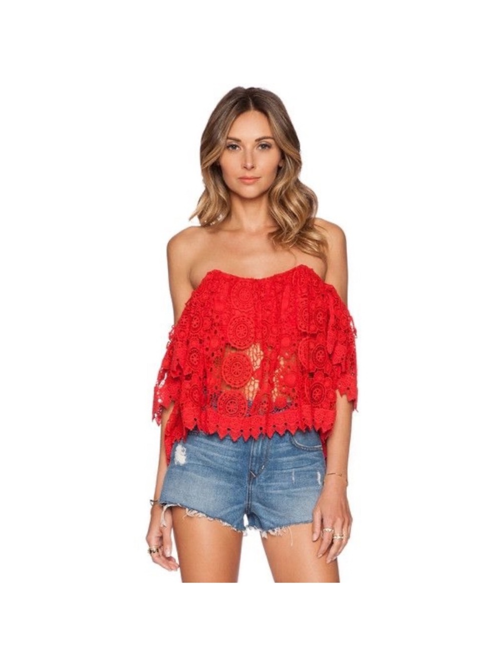 Tularosa | Amelia cropped red lace top